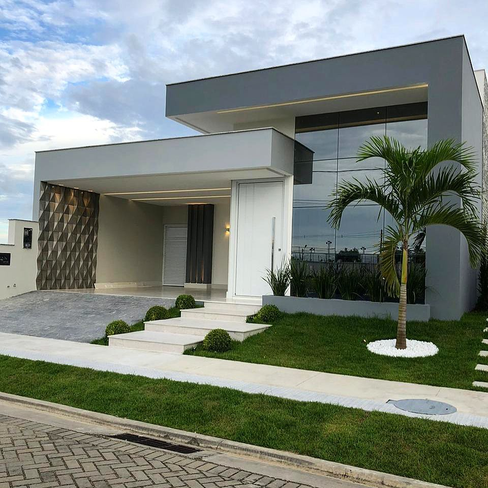 Fachada de planta de casa de 3 quartos térrea pé direito duplo